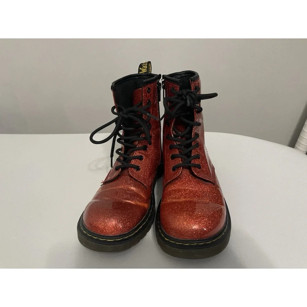 Dr DOC Marten 1460 Y Red Glitter Lace Up Boots - Size 5 US M‎ / 4 UK